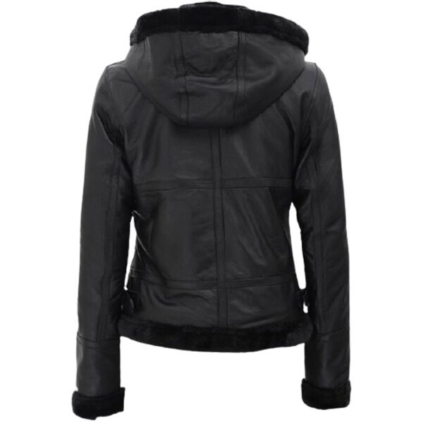 Black Fur Hooded Leather Jacket