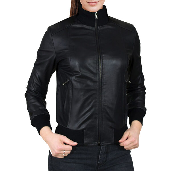 Glossy Black Leather Lavish Bomber Jacket