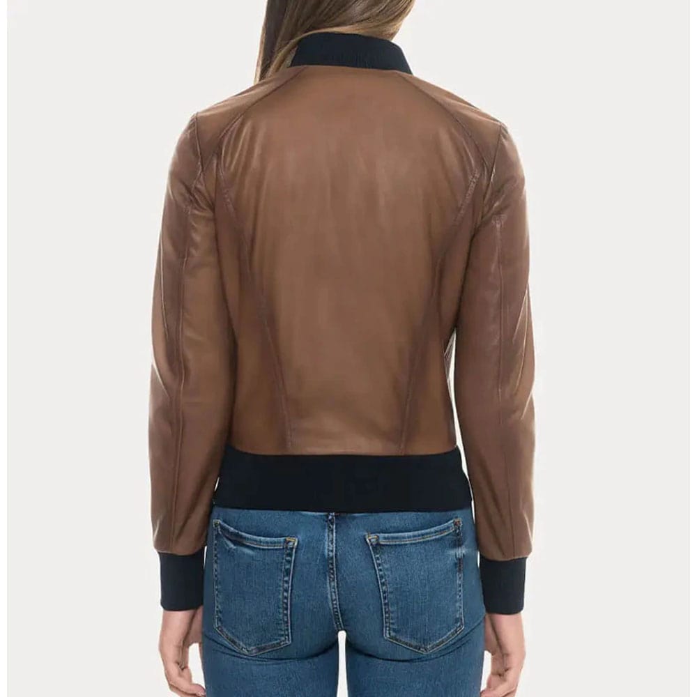 Buy online Sugar Brown Lambskin Soft Leather Bomber Jacket in usa