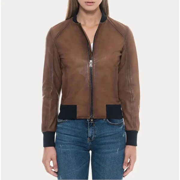 buy online Sugar Brown Lambskin Soft Leather Bomber Jacket