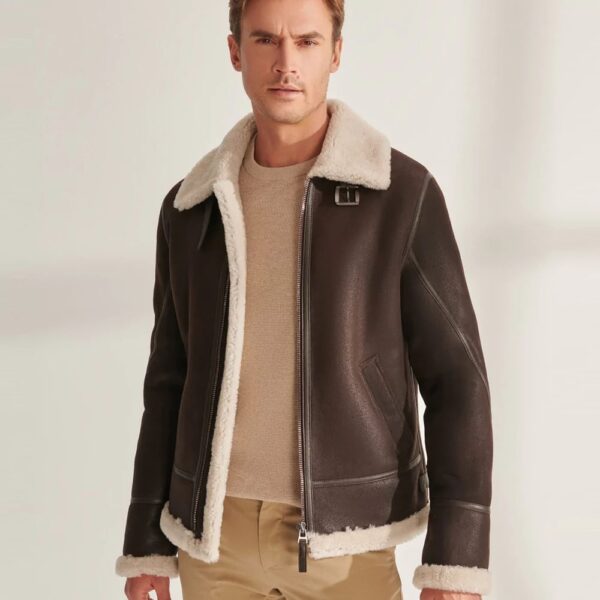 Brown Pilot Shearling Leather Aviator Jacket