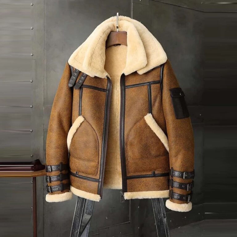 Mens B3 RAF Aviator Brown Double Collar Flight Shearling Coat