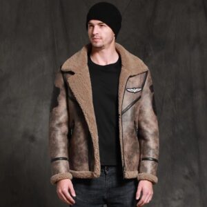 Mens Two Tone B3 RAF Flying Aviator Sheepskin Leather Jacket