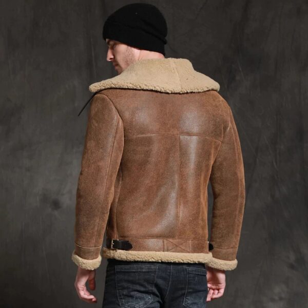 Mens Brown Short Sheepskin Fur Shearling Leather Jacket Coat