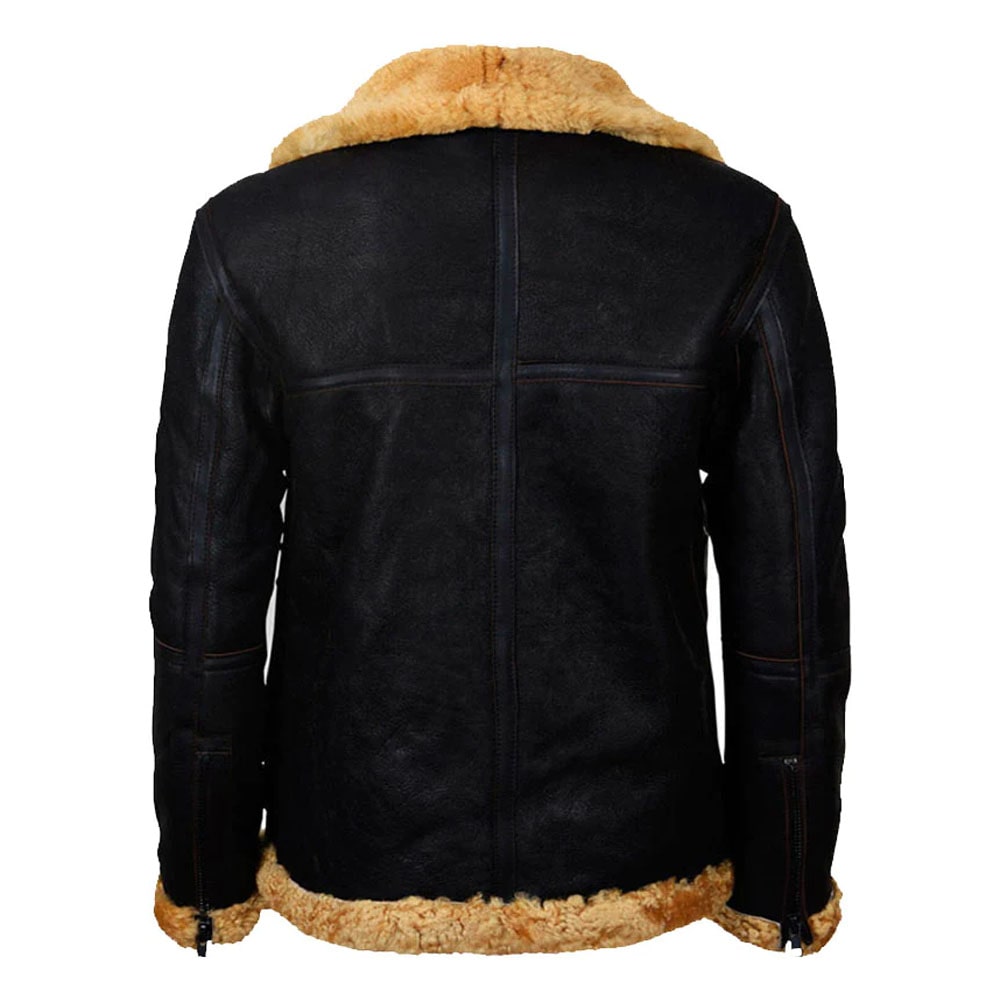 Mens Flying Brown Vintage Real Leather Jacket With Fur