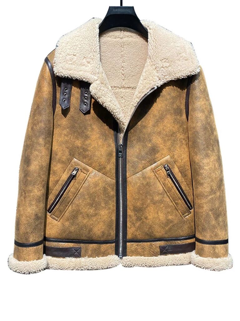 Tcyeek Winter Sheepskin Genuine Leather Jacket Men