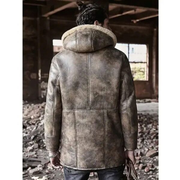 Sheepskin Coat Long Leather Jacket Hooded Fur Coat men shearling coat