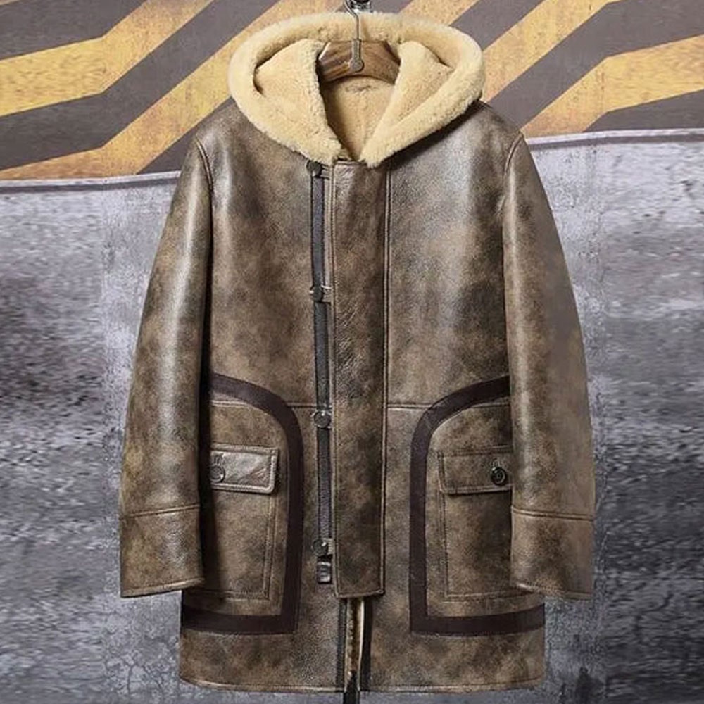 Sheepskin Coat Long Leather Jacket Hooded Fur Coat