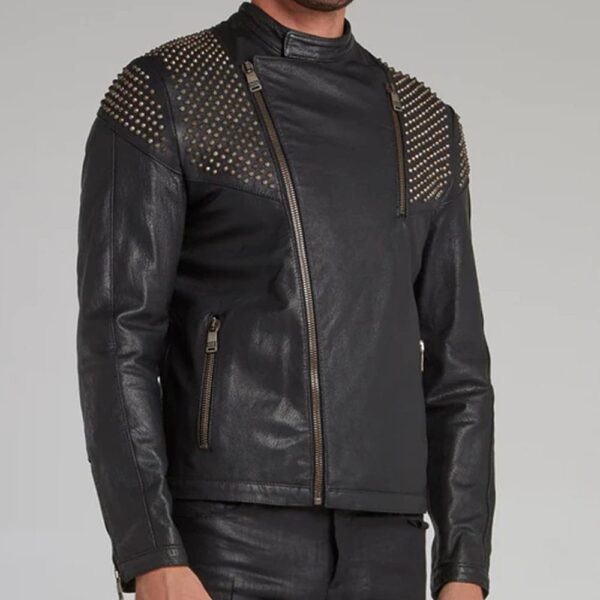 Black Spike Studded Leather Jacket