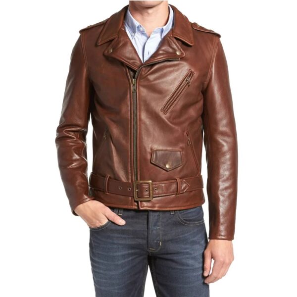Brown Slim Fit Biker Leather Jacket