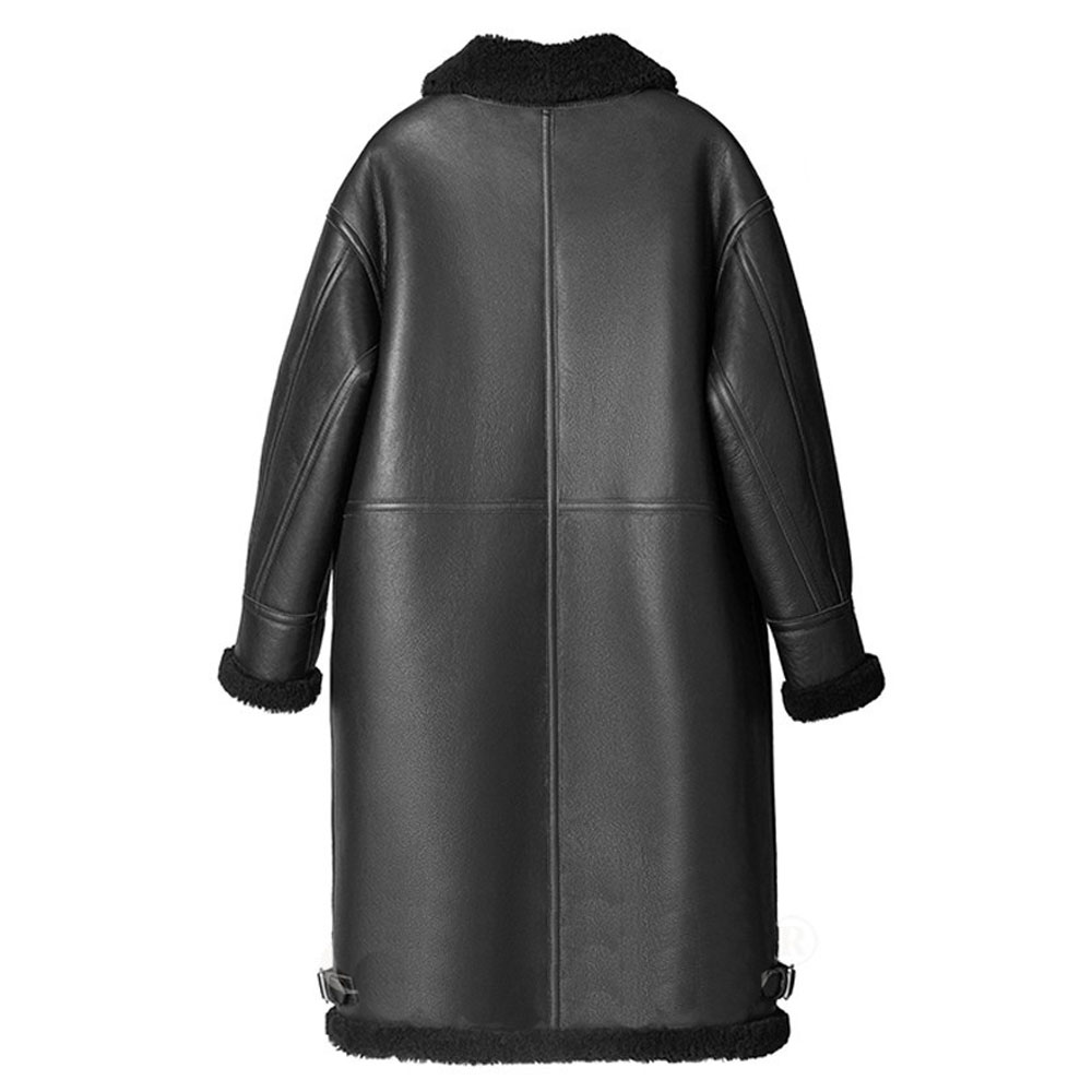 Black Sheepskin Shearling Long Coat