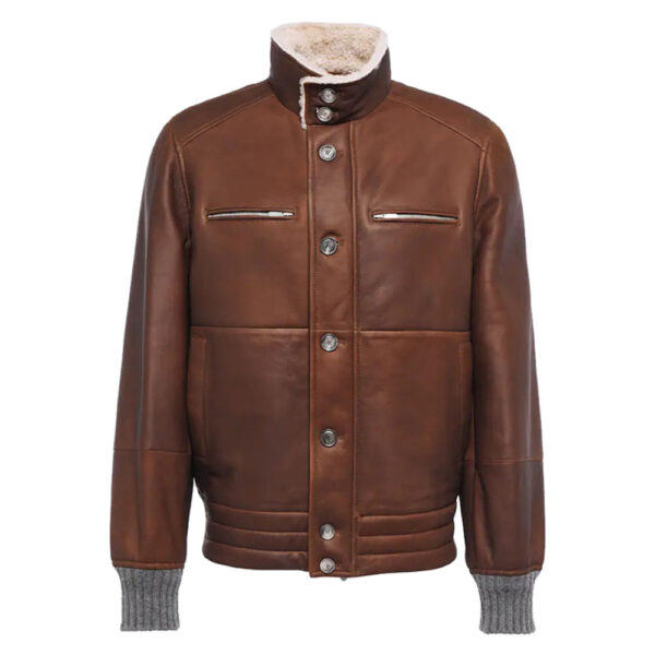 Leather Shearling-Lined Bomber Jacket