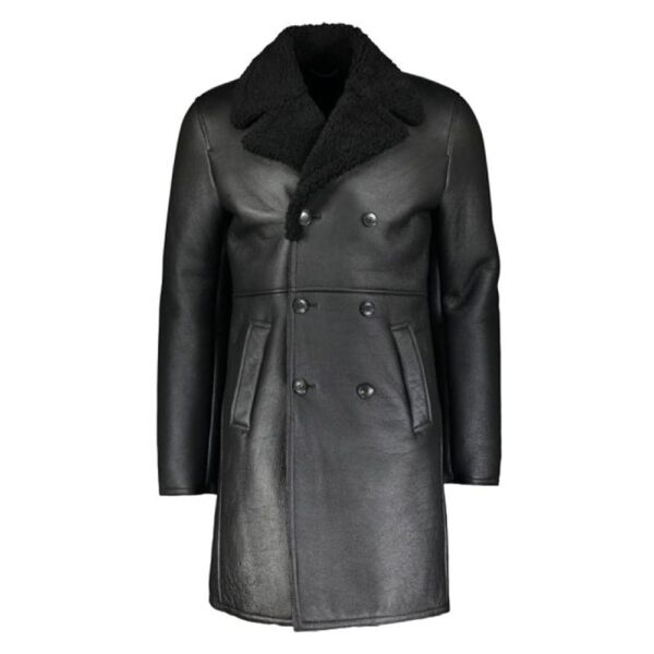 Mens Black Double Breasted Shearling Coat
