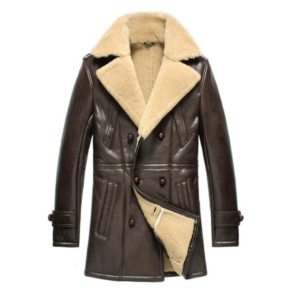 Mens Double Breasted Sheepskin Shearling Sheepskin Coat