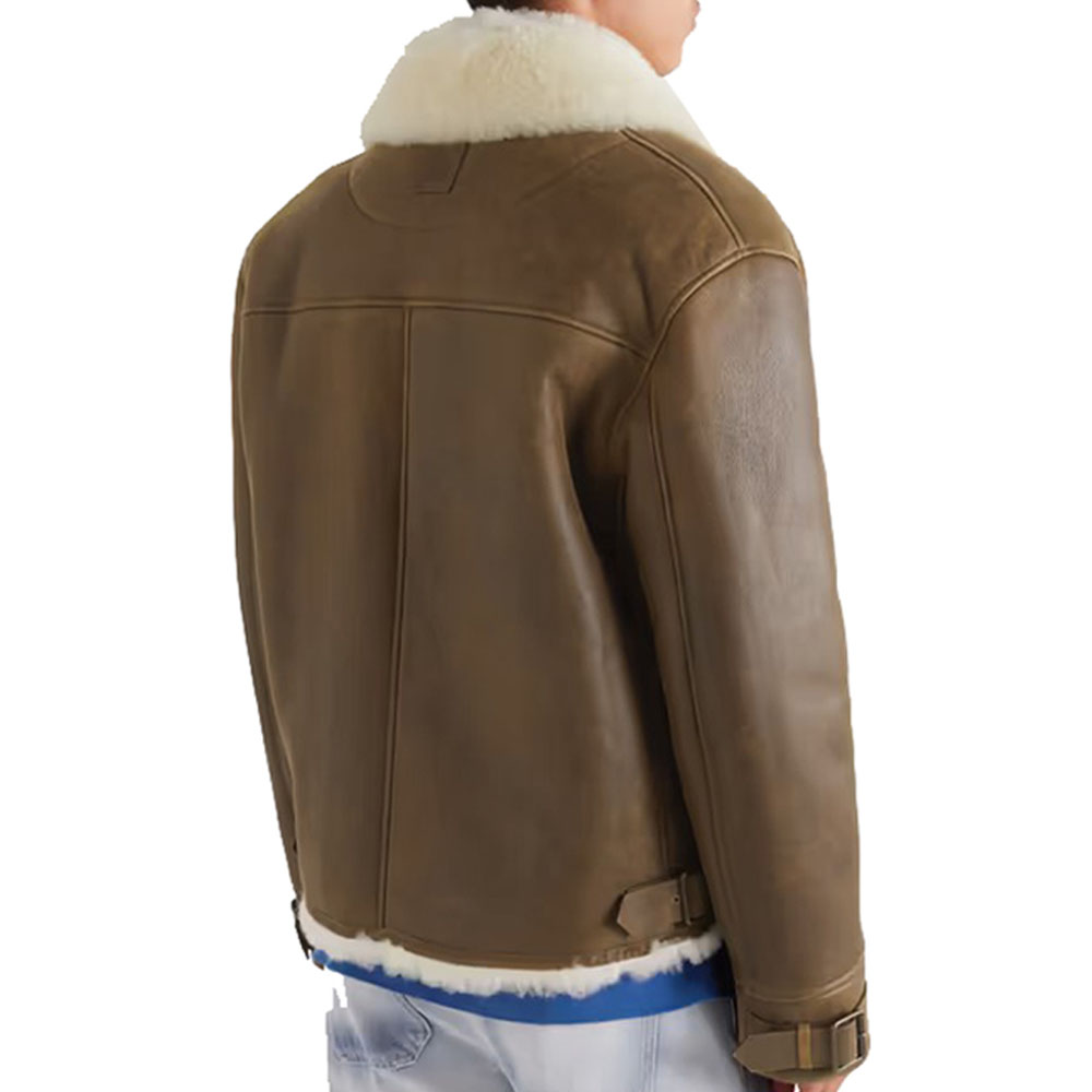 Shearling-Lined Leather Aviator Jacket