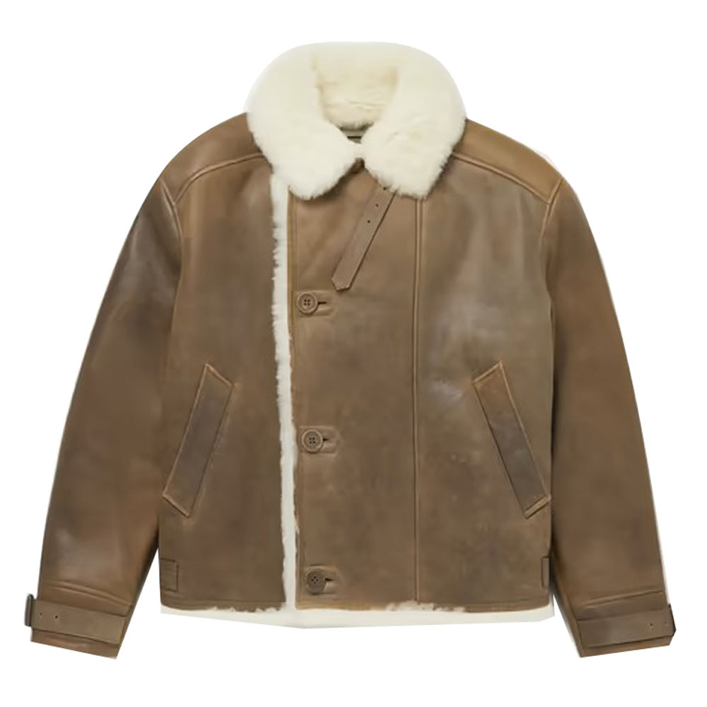 Shearling-Lined Leather Aviator Jacket