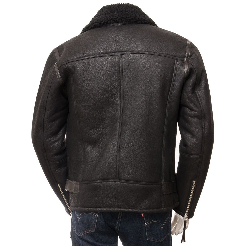 Men's Black Sheepskin Biker Jacket leather motorcycle jacket