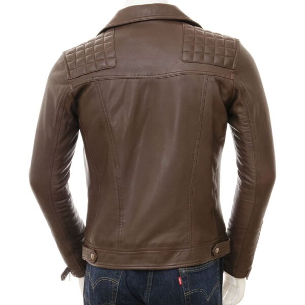 Men Brown Leather Biker Jacket for sale