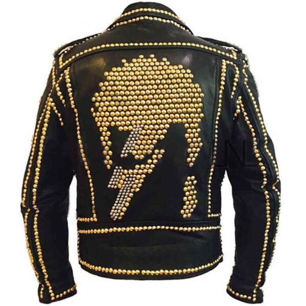 Punk Gold Long Spiked Studded Leather Jacket