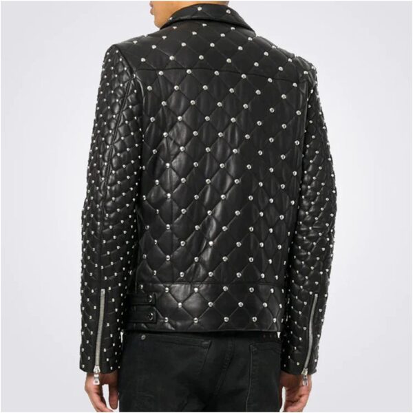 Men's Fashion Leather Jacket With Silver Studs for sale