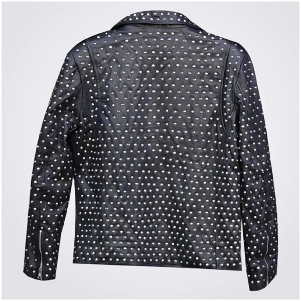 Studded Leather Jacket for Men With Embroidery Patch