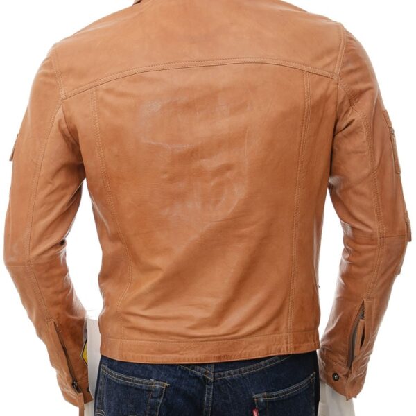 biker Leather Jacket In Tan