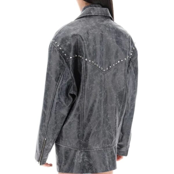 Oversized Leather Jacket With Studs And Crystals
