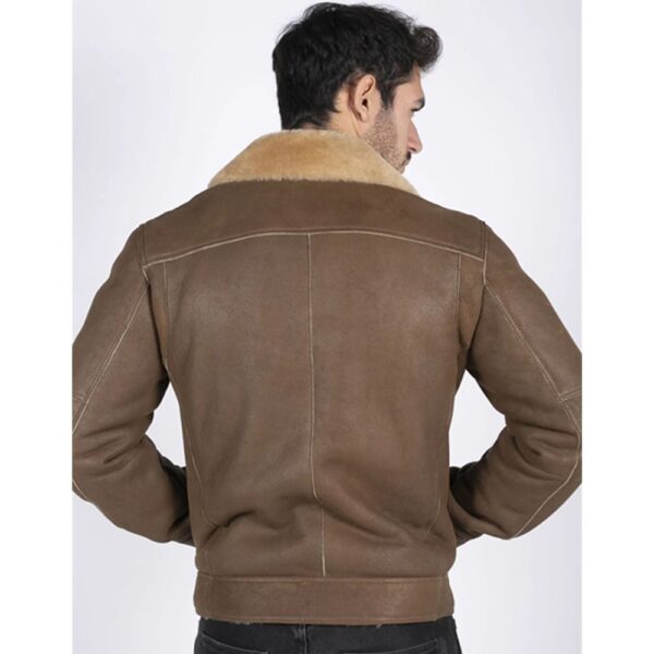 Mens Genuine Sheepskin Leather Cross Zip Flying Aviator Jacket Camel Brown Fur