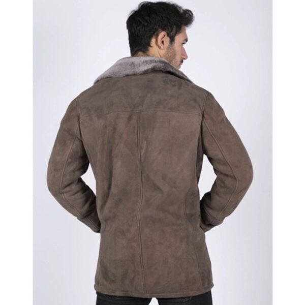 Mens Real Sheepskin Coat Beige Vintage Classic 3-4 Jacket Button Down V Neck