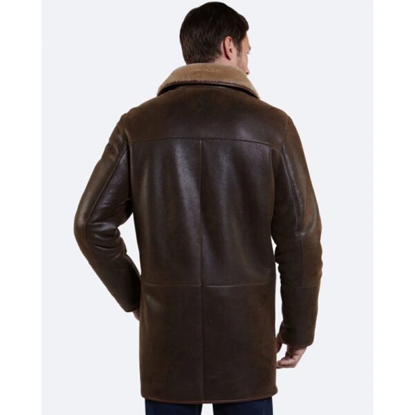 Mens brown Button Closer Shearling Leather Coat