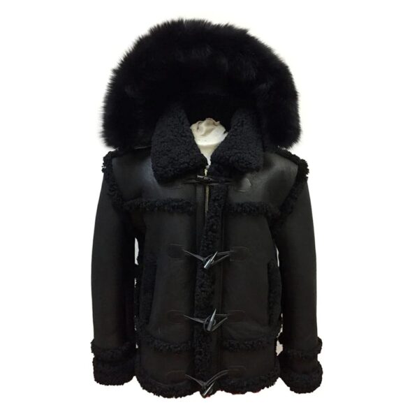 Sheepskin Jacket Toggle Closer With Hood And Fur