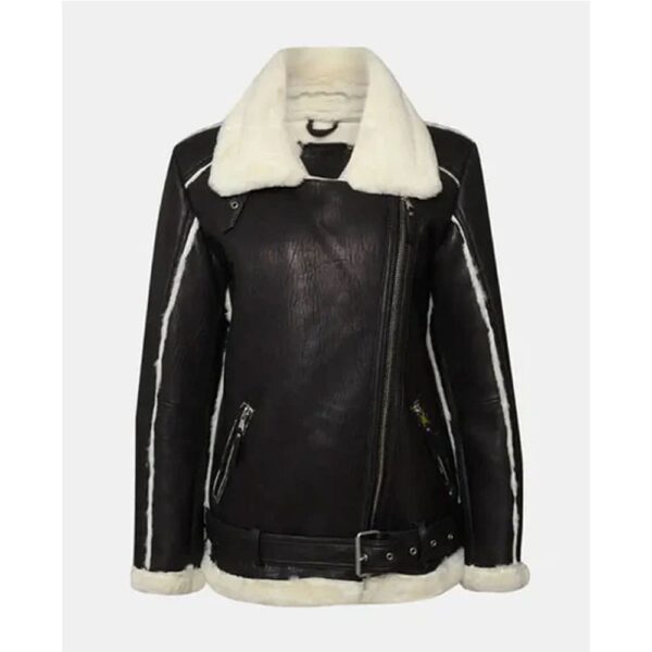 Women's Black Oversized Shearling Leather Jacket