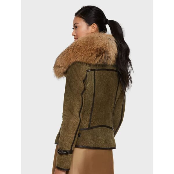 Womens Lambskin Fur Trim Suede Leather Jacket
