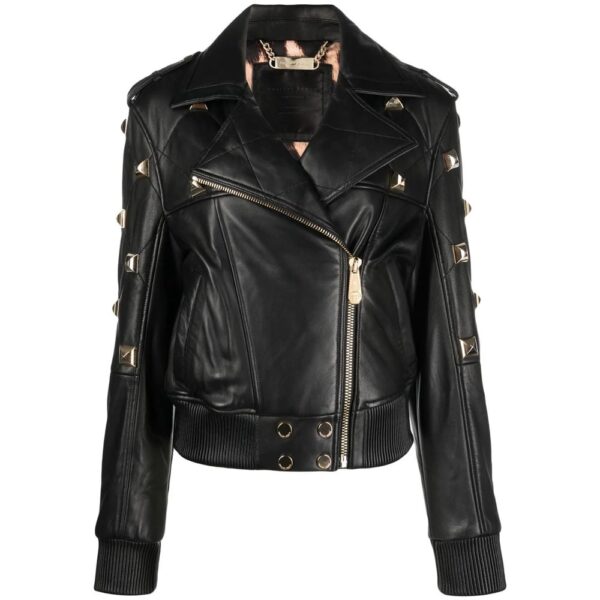 studded leather bomber jacket