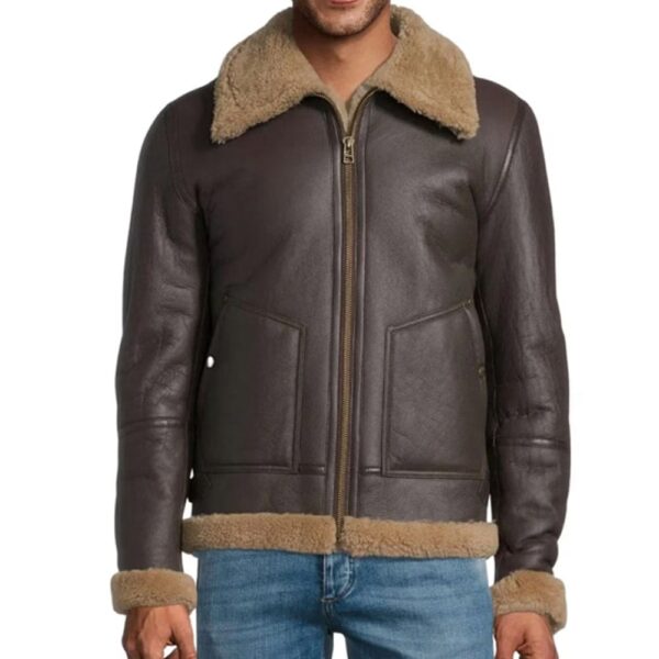 Brown B3 Bomber Aviator Flight Real Shearling Leather Jacket