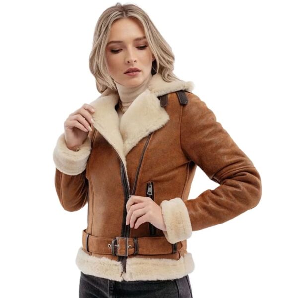 Dace Women Fashion Waxed Brown Aviator Bomber Leather Jacket