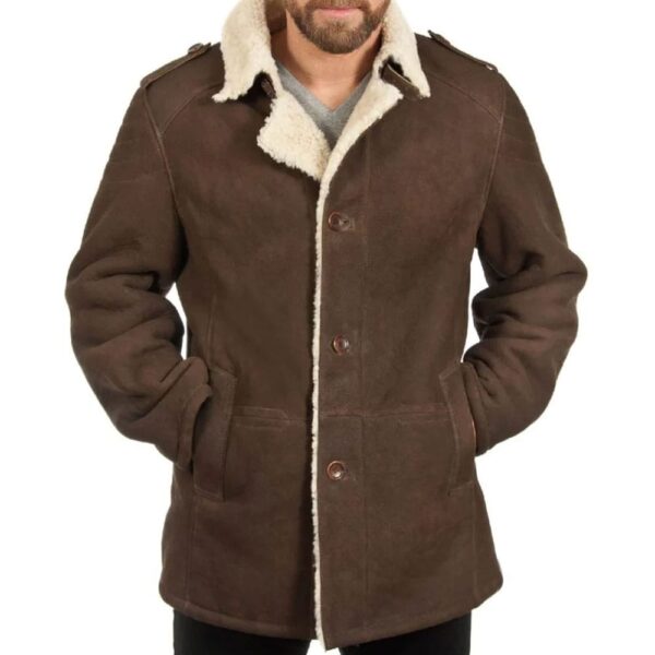 Men's Sheepskin Leather Shearling Brown Coat