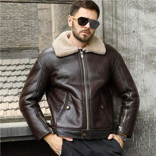 Mens Sheepskin Shearling Jacket Brown Leather Jacket