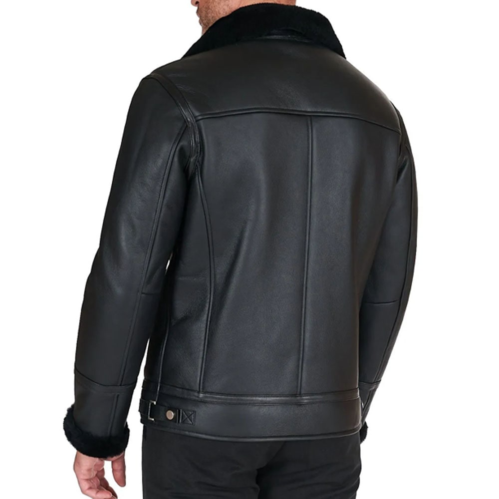 shearling biker jacket with cross zipper