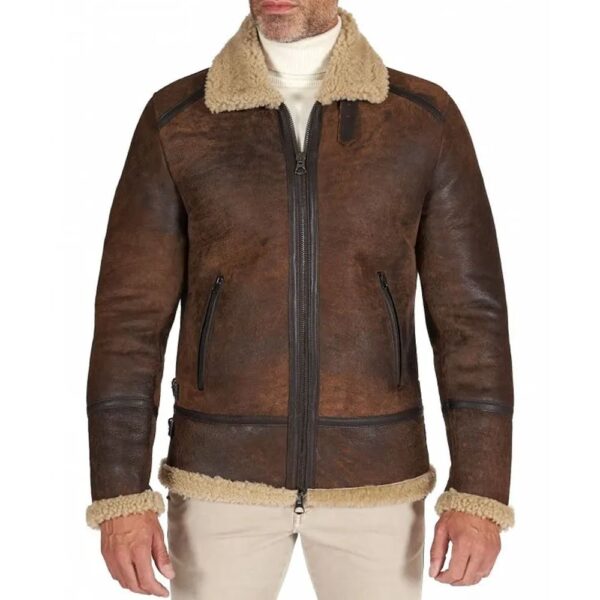Dark brown suede shearling lamb biker jacket shirt and buckle collar