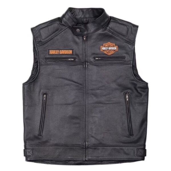 Harley Davidson Men's Genuine Motorcycle Black Leather Vest