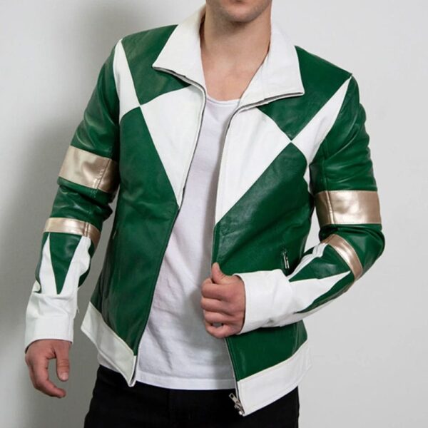 Mens Power Rangers Classic Leather Jacket Green