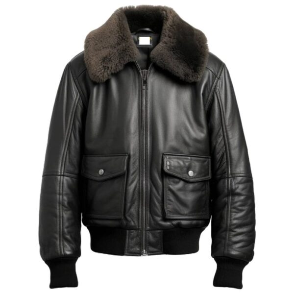 Men Black Leather Bomber Jacket - G1 Bomber Leather Jacket