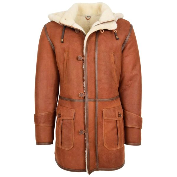 Men’s Brown Hooded Sheepskin Duffle Coat