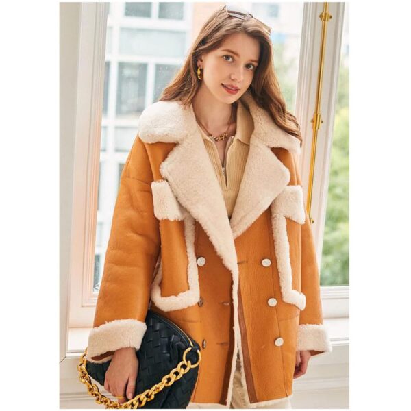 Womens Shearling Sheepskin Aviator Coat