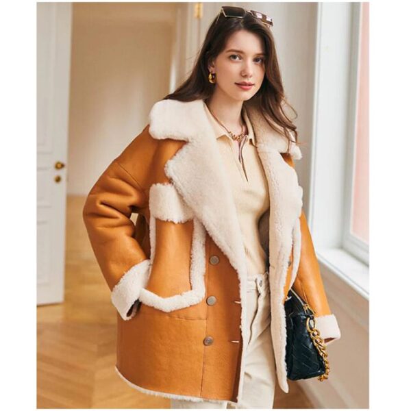 Womens Shearling Sheepskin Aviator Coat