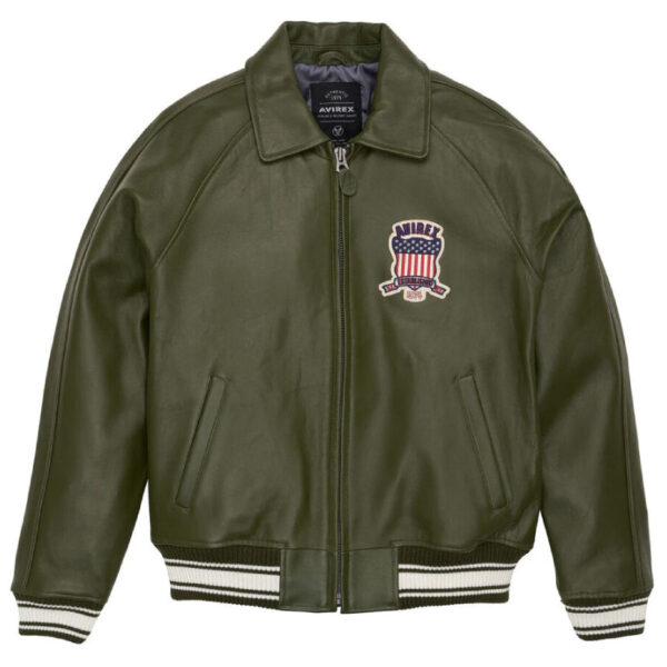 Avirex Men’s Green Real Bomber American Flight Leather Jacket