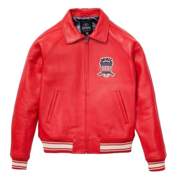 Avirex Men’s Red Real Bomber American Flight Leather Jacket