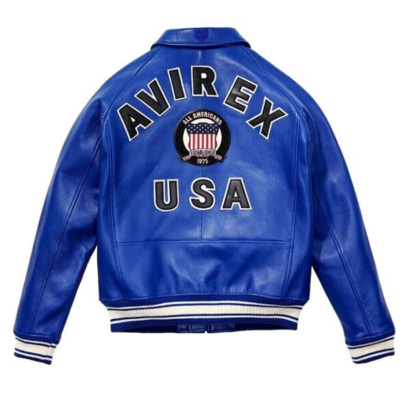Avirex Men’s Classic Blue Leather Bomber Jacket