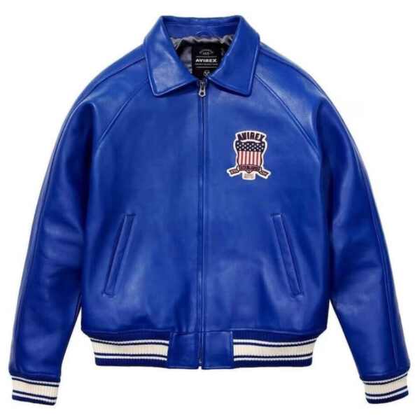 Avirex Men’s Classic Blue Leather Bomber Jacket